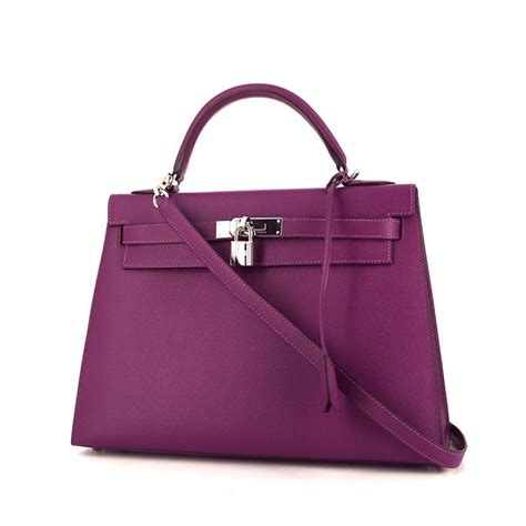 Hermes Kelly 32 cm handbag in purple Anemone epsom leather